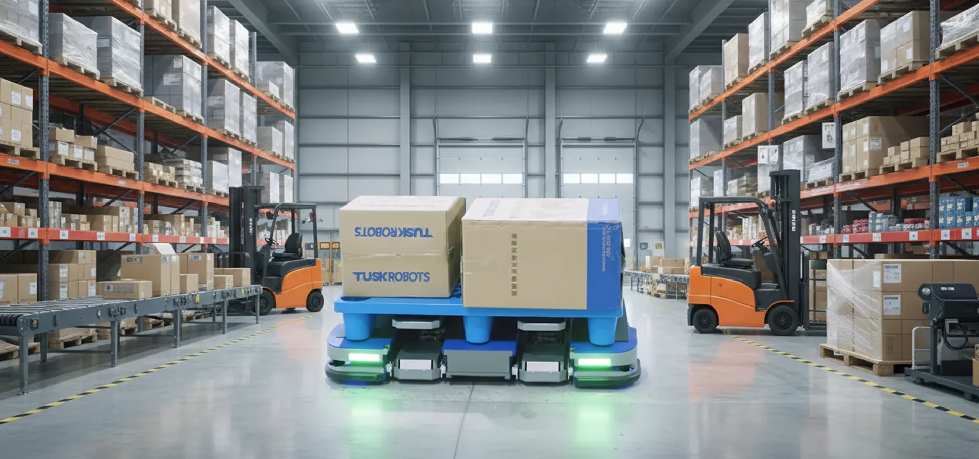 Robot vận hành kho di chuyển hàng trong nhà kho