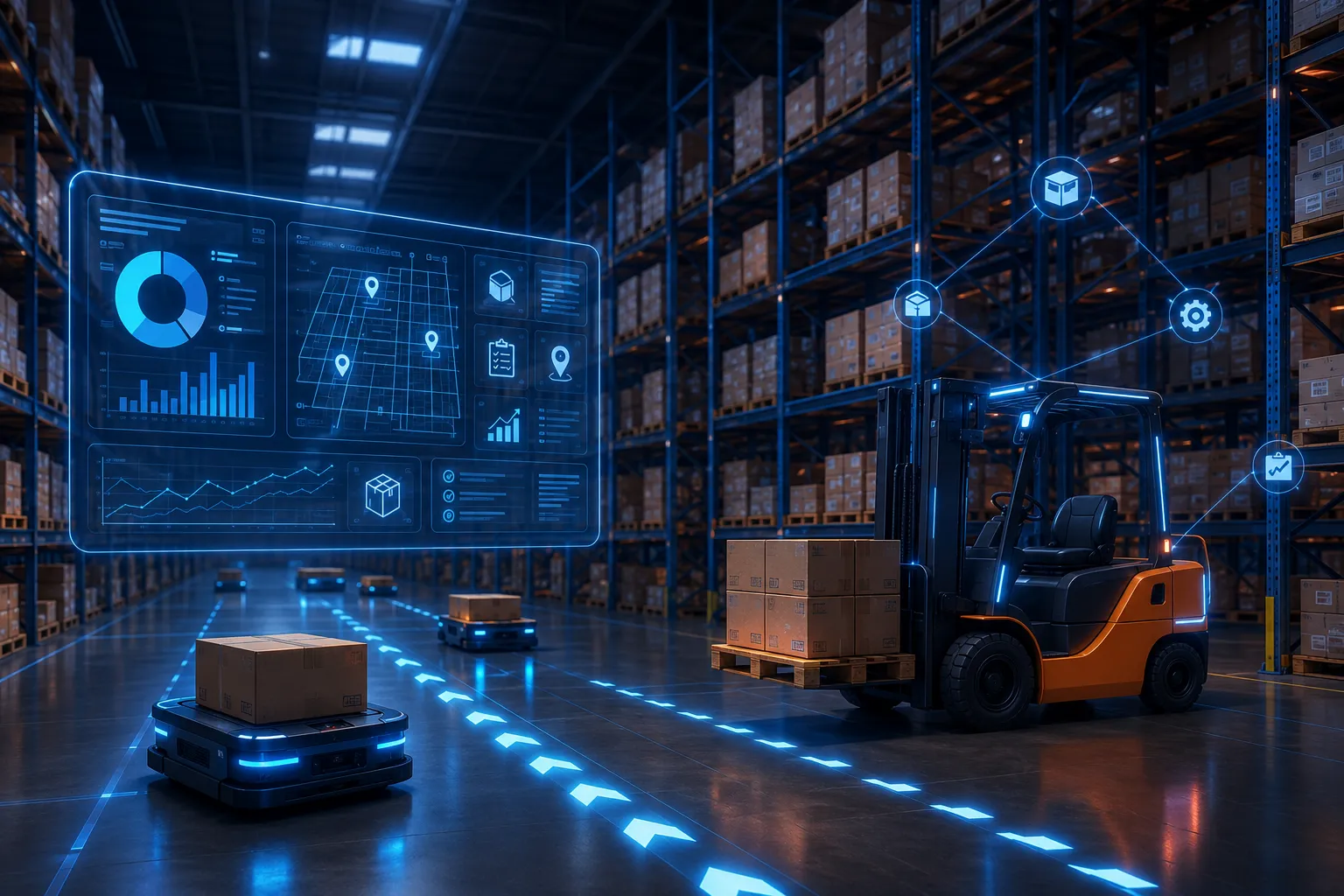 Robot vận hành kho trong nhà kho hiện đại